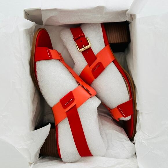 Anthropologie Pyramidis Coral Color Block Heel Leather Sandal Euro 40 US 9 NEW - Picture 7 of 8